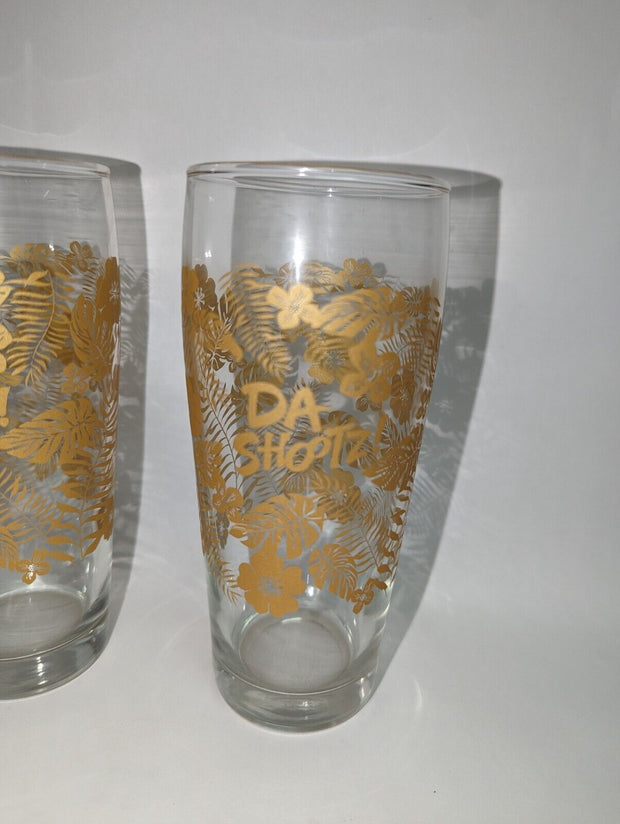 Deschutes Brewery Da Shootz! Floral Pattern Beer Glass - 6-1/2" Tall - Lot of 2