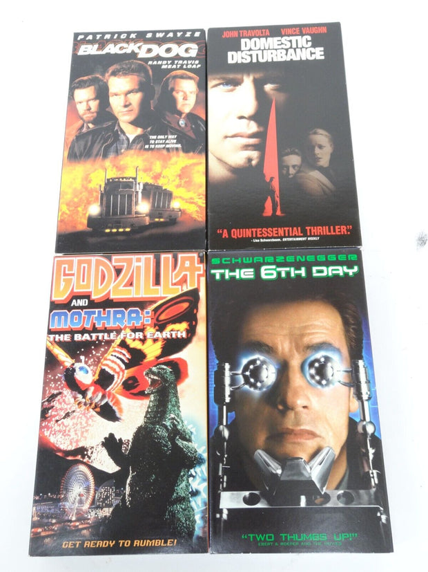 Vintage VHS Action Lot Black Dog Godzilla V Mothra Domestic Disturbance 6th Day