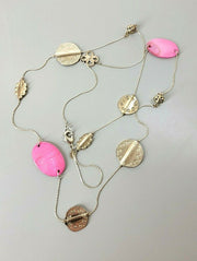 Vtg Chico's Necklace, 1 Strand, Painted Sterling Silver Linked Chain w/ Stones