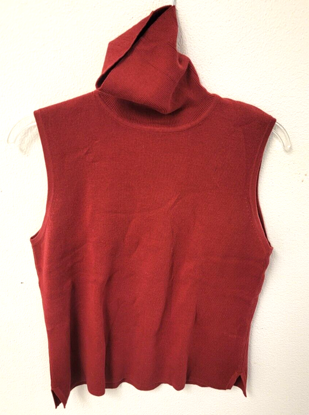 Jeanne Pierre Sleeveless Top Knit Turtleneck, Women's Medium, Red, 100% Cotton