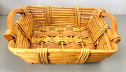 Nice Premium Medium Sized Wood & Wicker Woven Basket  Handled, 16x12x5
