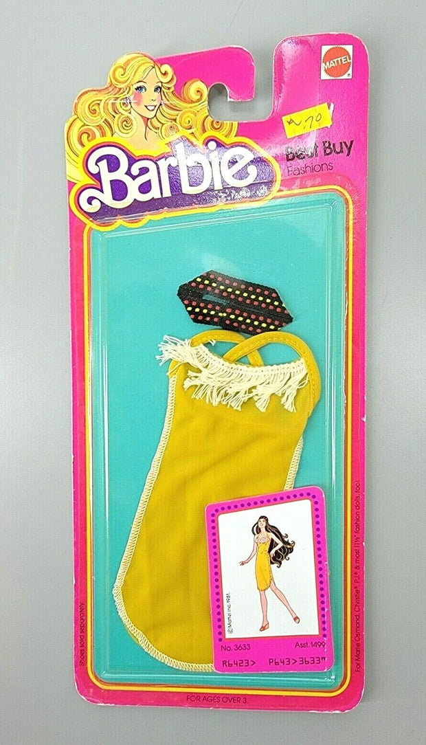 BARBIE BEST BUY FASHIONS - #3633 (c) 1981 - Gold dress with fringe & headband