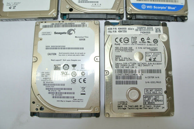 Qty (5) Wiped Hitachi Seagate WD 320GB 2.5" Hard Disk Drives HDDs ST320LT020