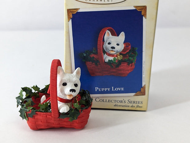 Hallmark Keepsake PUPPY LOVE Ornament, Adorable Westie Puppy in Basket!