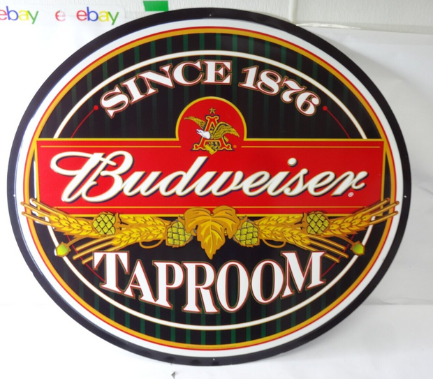 HUGE Budweiser Taproom Tin Tacker Metal Beer Sign Bar Decor