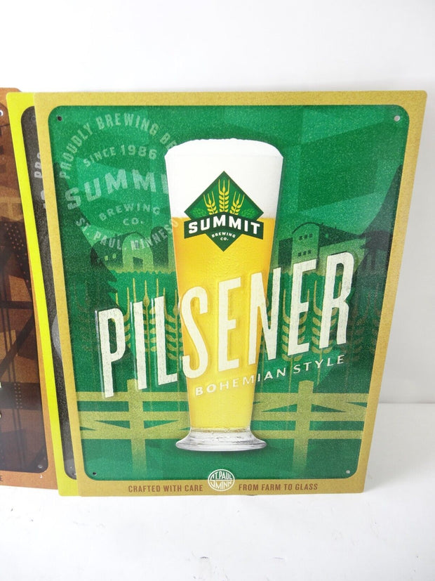Lot of (3) Summit Brewing Metal Beer Signs Oatmeal Stout Saga IPA Pilsener