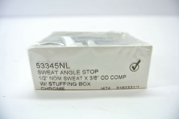 Wolverine Brass Sweat Angle Stop 1/2" Nom Sweat x 3/8" OD Comp, 53345NL/53345S