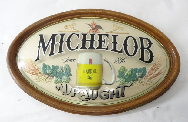 Michelob Draught Plastic Sign w/ Wood Frame - READ