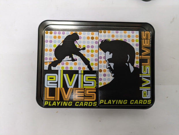 Elvis Presley Commemorative Tin & 2 Packs Of Playing Cards, New